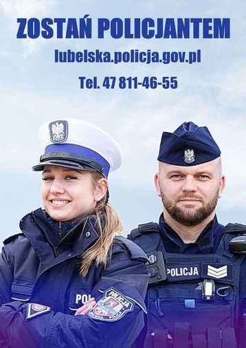 Baner na którym widać dwoje policjantów i napis zostań jednym z nas.