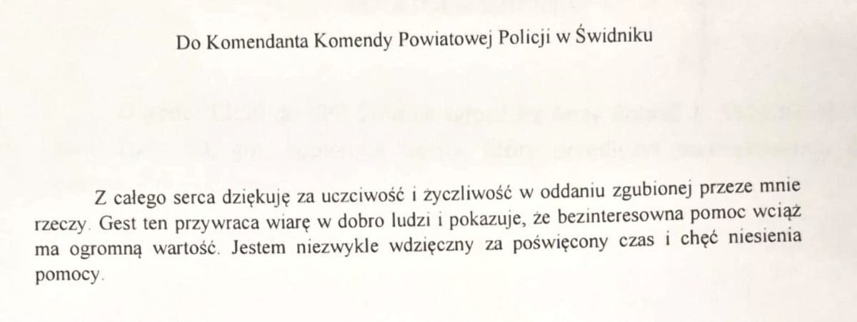 podziękowania dla policjantów