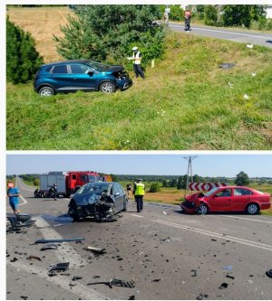 zdjęcie z miejsca zdarzenia, na którym widać uszkodzone pojazdy biorące udział w zdarzeniu