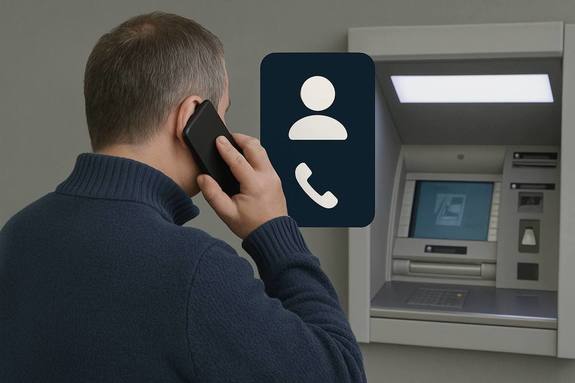 grafika mężczyzna przy wpłatomacie