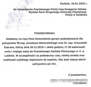 podziękowania dla policjantów